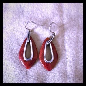 Red Stone & Silver Earrings